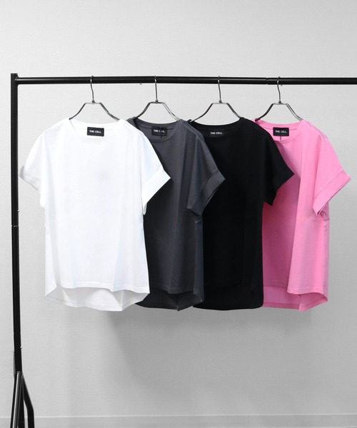 THE CELL.(ザセルドット)の「接触冷感ドライタッチコットン 袖ロールUP ドルマンTシャツ DRY-TOUCH COOL COTTON ROLL-UP SLEEVE TEE(Tシャツ/カットソー・レディース・ピンク/ブラック/チャコールグレー/オフホワイト・FREE)」の9枚目の写真