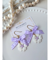 【MUURABBTI】ギンガムチェックリボンとお花のピアス(MA)