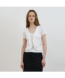 Frill Ribbon Cardigan Set [Ivory]