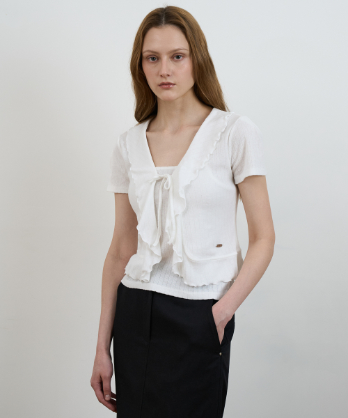 DEHEVE（デヘヴェ）の「Frill Ribbon Cardigan Set [Ivory]（カーディガン/ボレロ・レディース・アイボリー・OS）」の11枚目の写真