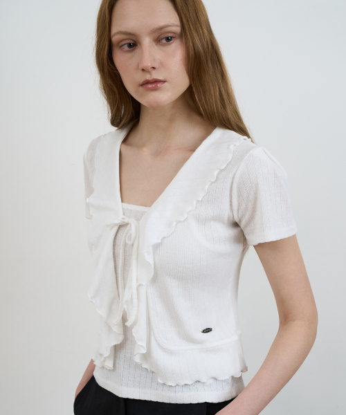 DEHEVE（デヘヴェ）の「Frill Ribbon Cardigan Set [Ivory]（カーディガン/ボレロ・レディース・アイボリー・OS）」の10枚目の写真