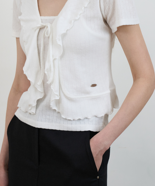 DEHEVE（デヘヴェ）の「Frill Ribbon Cardigan Set [Ivory]（カーディガン/ボレロ・レディース・アイボリー・OS）」の9枚目の写真
