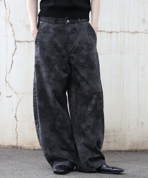 YARDSALE スラックス ブラック ストリート スケーター 希少 MADE IN KOREA】ペイズリーヴィンテージプリント ツイルカーブ