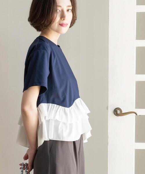 OPAQUE.CLIP（オペークドットクリップ）の「裾フリルドッキングTシャツ【洗濯機OK】（Tシャツ/カットソー・レディース・グレー系その他5/ブラック/ホワイト/ネイビー系4・42/40/38）」の4枚目の写真