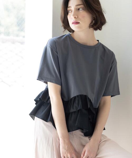OPAQUE.CLIP（オペークドットクリップ）の「裾フリルドッキングTシャツ【洗濯機OK】（Tシャツ/カットソー・レディース・グレー系その他5/ブラック/ホワイト/ネイビー系4・42/40/38）」の3枚目の写真