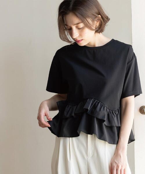 OPAQUE.CLIP（オペークドットクリップ）の「裾フリルドッキングTシャツ【洗濯機OK】（Tシャツ/カットソー・レディース・グレー系その他5/ブラック/ホワイト/ネイビー系4・42/40/38）」の2枚目の写真