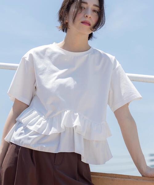 OPAQUE.CLIP（オペークドットクリップ）の「裾フリルドッキングTシャツ【洗濯機OK】（Tシャツ/カットソー・レディース・グレー系その他5/ブラック/ホワイト/ネイビー系4・42/40/38）」の5枚目の写真
