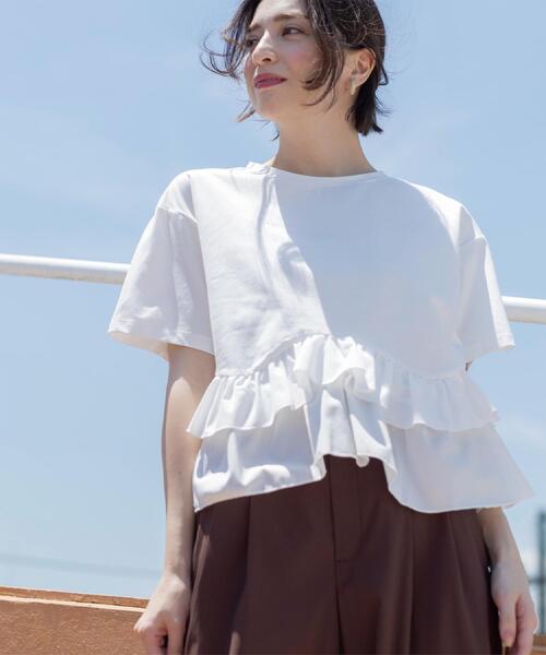 OPAQUE.CLIP（オペークドットクリップ）の「裾フリルドッキングTシャツ【洗濯機OK】（Tシャツ/カットソー・レディース・グレー系その他5/ブラック/ホワイト/ネイビー系4・42/40/38）」の6枚目の写真