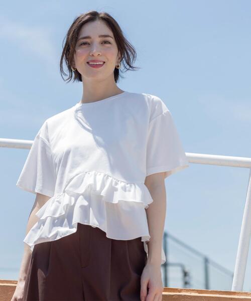 OPAQUE.CLIP（オペークドットクリップ）の「裾フリルドッキングTシャツ【洗濯機OK】（Tシャツ/カットソー・レディース・グレー系その他5/ブラック/ホワイト/ネイビー系4・42/40/38）」の7枚目の写真