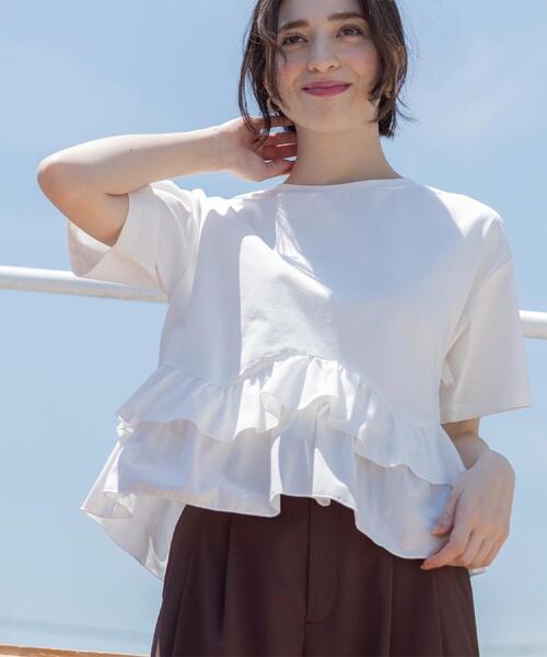 OPAQUE.CLIP（オペークドットクリップ）の「裾フリルドッキングTシャツ【洗濯機OK】（Tシャツ/カットソー・レディース・グレー系その他5/ブラック/ホワイト/ネイビー系4・42/40/38）」の9枚目の写真