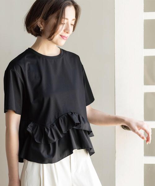 OPAQUE.CLIP（オペークドットクリップ）の「裾フリルドッキングTシャツ【洗濯機OK】（Tシャツ/カットソー・レディース・グレー系その他5/ブラック/ホワイト/ネイビー系4・42/40/38）」の12枚目の写真