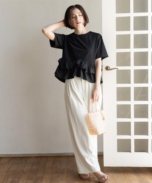 OPAQUE.CLIP（オペークドットクリップ）の「裾フリルドッキングTシャツ【洗濯機OK】（Tシャツ/カットソー・レディース・グレー系その他5/ブラック/ホワイト/ネイビー系4・42/40/38）」の14枚目の写真