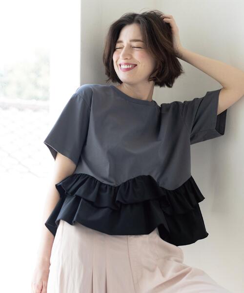 OPAQUE.CLIP（オペークドットクリップ）の「裾フリルドッキングTシャツ【洗濯機OK】（Tシャツ/カットソー・レディース・グレー系その他5/ブラック/ホワイト/ネイビー系4・42/40/38）」の16枚目の写真