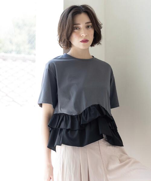 OPAQUE.CLIP（オペークドットクリップ）の「裾フリルドッキングTシャツ【洗濯機OK】（Tシャツ/カットソー・レディース・グレー系その他5/ブラック/ホワイト/ネイビー系4・42/40/38）」の17枚目の写真