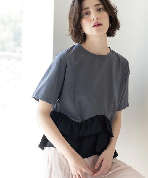 OPAQUE.CLIP（オペークドットクリップ）の「裾フリルドッキングTシャツ【洗濯機OK】（Tシャツ/カットソー・レディース・グレー系その他5/ブラック/ホワイト/ネイビー系4・42/40/38）」の19枚目の写真