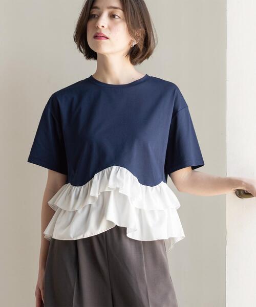 OPAQUE.CLIP（オペークドットクリップ）の「裾フリルドッキングTシャツ【洗濯機OK】（Tシャツ/カットソー・レディース・グレー系その他5/ブラック/ホワイト/ネイビー系4・42/40/38）」の21枚目の写真