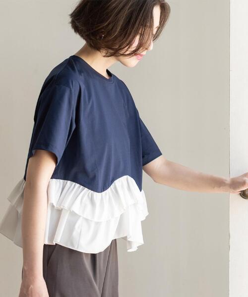 OPAQUE.CLIP（オペークドットクリップ）の「裾フリルドッキングTシャツ【洗濯機OK】（Tシャツ/カットソー・レディース・グレー系その他5/ブラック/ホワイト/ネイビー系4・42/40/38）」の22枚目の写真