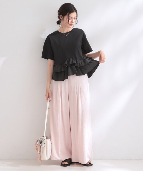 OPAQUE.CLIP（オペークドットクリップ）の「裾フリルドッキングTシャツ【洗濯機OK】（Tシャツ/カットソー・レディース・グレー系その他5/ブラック/ホワイト/ネイビー系4・42/40/38）」の10枚目の写真