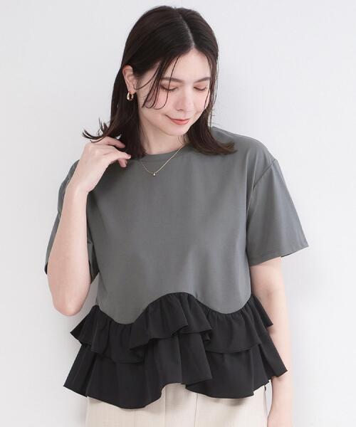 OPAQUE.CLIP（オペークドットクリップ）の「裾フリルドッキングTシャツ【洗濯機OK】（Tシャツ/カットソー・レディース・グレー系その他5/ブラック/ホワイト/ネイビー系4・42/40/38）」の13枚目の写真