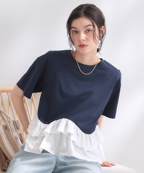 OPAQUE.CLIP（オペークドットクリップ）の「裾フリルドッキングTシャツ【洗濯機OK】（Tシャツ/カットソー・レディース・グレー系その他5/ブラック/ホワイト/ネイビー系4・42/40/38）」の18枚目の写真