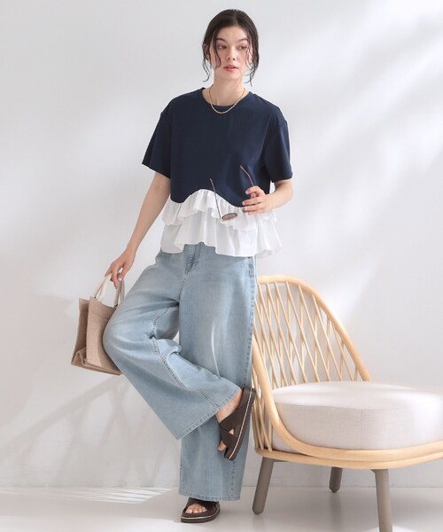 OPAQUE.CLIP（オペークドットクリップ）の「裾フリルドッキングTシャツ【洗濯機OK】（Tシャツ/カットソー・レディース・グレー系その他5/ブラック/ホワイト/ネイビー系4・42/40/38）」の19枚目の写真