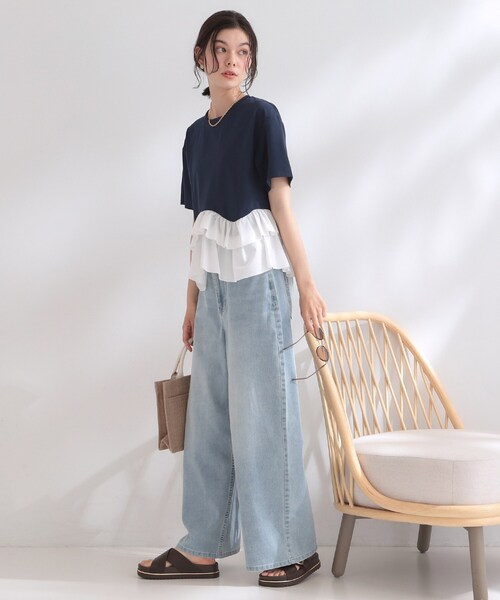 OPAQUE.CLIP（オペークドットクリップ）の「裾フリルドッキングTシャツ【洗濯機OK】（Tシャツ/カットソー・レディース・グレー系その他5/ブラック/ホワイト/ネイビー系4・42/40/38）」の20枚目の写真