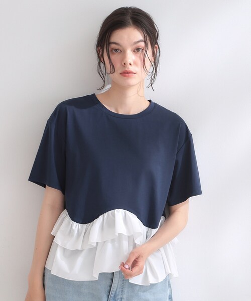 OPAQUE.CLIP（オペークドットクリップ）の「裾フリルドッキングTシャツ【洗濯機OK】（Tシャツ/カットソー・レディース・グレー系その他5/ブラック/ホワイト/ネイビー系4・42/40/38）」の22枚目の写真