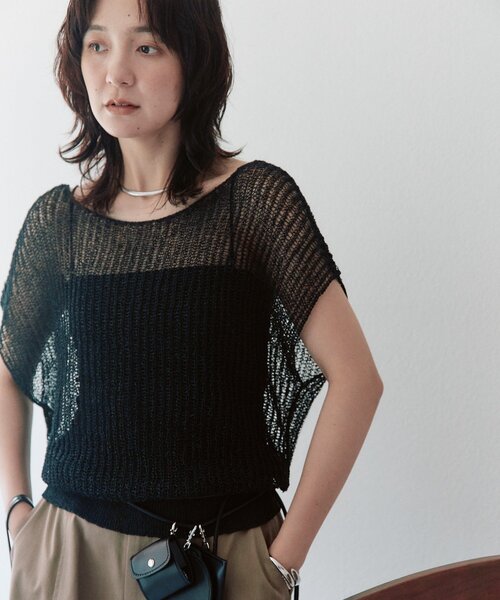 RIVE DROITE(リヴドロワ)の「予約【手洗い可/ドライタッチ】ペーパーヤーンシアー2WAYニット(ニット/セーター・レディース・ピンク/ブラック/ベージュ・FREE)」の12枚目の写真