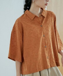 カットジャガード ショート丈レギュラーカラー半袖シャツ