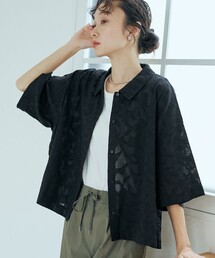 カットジャガード ショート丈レギュラーカラー半袖シャツ