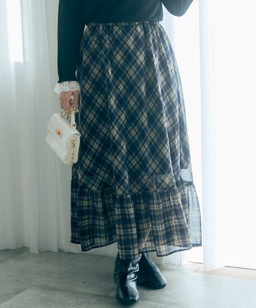 セール】＜大きいサイズ＞【nanaeさんコラボ】チェック柄ティアード