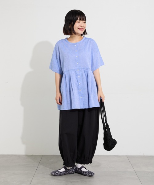 Samansa Mos2(サマンサ モスモス)の「【接触冷感】裾ギャザーフリルバルーンパンツ(その他パンツ・レディース・ストライプ/キナリ/ブラック・M/L)」の7枚目の写真