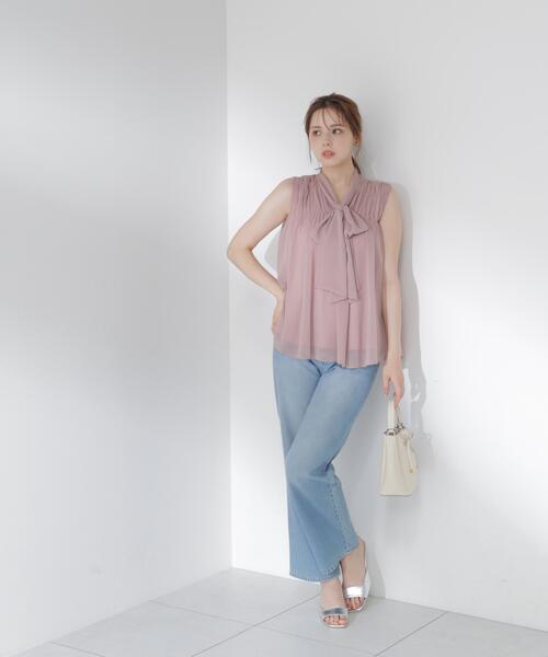 PROPORTION BODY DRESSING(プロポーションボディドレッシング)の「ボウタイシャーリングブラウス / 1216210800(シャツ/ブラウス・レディース・ピンク/ブラック系その他/ホワイト系その他・FREE)」の7枚目の写真