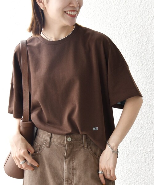 SHIPS any(シップス エニィ)の「SHIPS any:〈手洗い可能〉リバークロス ハーフ スリーブ ワイド TEE(Tシャツ/カットソー・レディース・ブラック/チャコールグレー/ブラウン・ONE SIZE)」の2枚目の写真