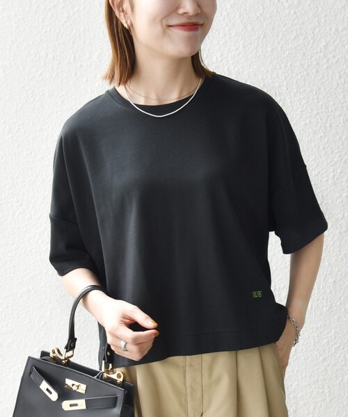 SHIPS any(シップス エニィ)の「SHIPS any:〈手洗い可能〉リバークロス ハーフ スリーブ ワイド TEE(Tシャツ/カットソー・レディース・ブラック/チャコールグレー/ブラウン・ONE SIZE)」の3枚目の写真