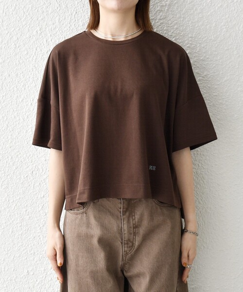 SHIPS any(シップス エニィ)の「SHIPS any:〈手洗い可能〉リバークロス ハーフ スリーブ ワイド TEE(Tシャツ/カットソー・レディース・ブラック/チャコールグレー/ブラウン・ONE SIZE)」の4枚目の写真