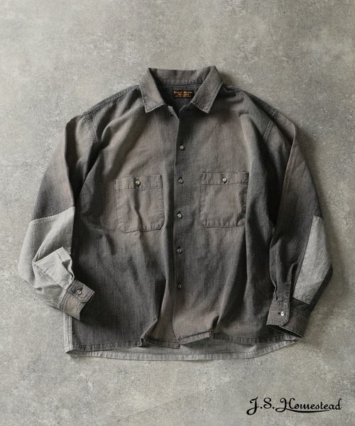 JOURNAL STANDARD J.S HOMESTEAD(ジャーナルスタンダードホームステッド)の「J.S.Homestead / シャンブレー リペア フェード シャツ(シャツ/ブラウス・メンズ・ブラック系その他/コバルトブルー・LARGE/MEDIUM)」の1枚目の写真