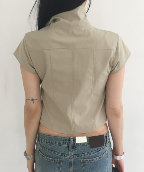 Lis ardent(リスアルダン)の「スタンドカラー ダブルボタン 半袖シャツトップス(シャツ/ブラウス・レディース・ブラック/ベージュ・M)」の16枚目の写真
