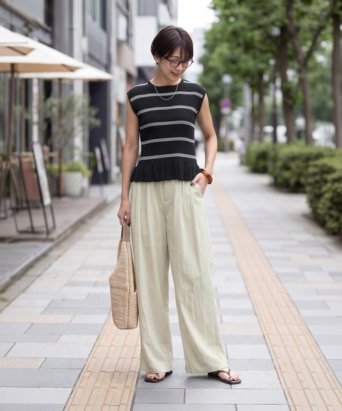STYLE DELI（スタイルデリ）の「涼しい薄ハリ微光沢シボ感パンツ（その他パンツ・レディース・ブラック/ライトベージュ・FREE）」の7枚目の写真