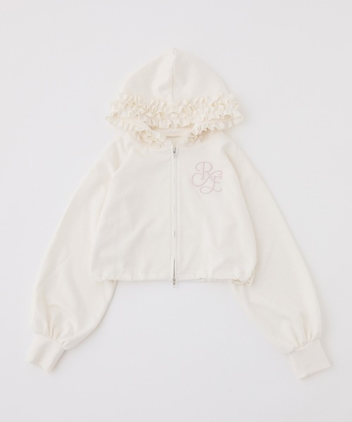 one after another NICE CLAUP(ワンアフターアナザーナイスクラップ)の「【UVカット/セットアップ可能】フリルフードキラキラショートパーカー/パンツ別売り(パーカー・レディース・ピンク/ブラウン/チャコールグレー/オフホワイト/ブラック・FREE)」の9枚目の写真