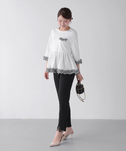 Fit more(フィットモア)の「チェックフリル七分袖トップス(その他トップス・レディース・グレー/ホワイト/ブラック・FREE)」の8枚目の写真