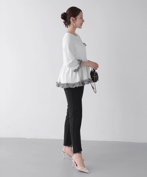 Fit more(フィットモア)の「チェックフリル七分袖トップス(その他トップス・レディース・グレー/ホワイト/ブラック・FREE)」の9枚目の写真