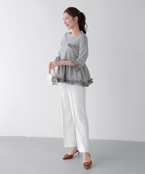 Fit more(フィットモア)の「チェックフリル七分袖トップス(その他トップス・レディース・グレー/ホワイト/ブラック・FREE)」の11枚目の写真