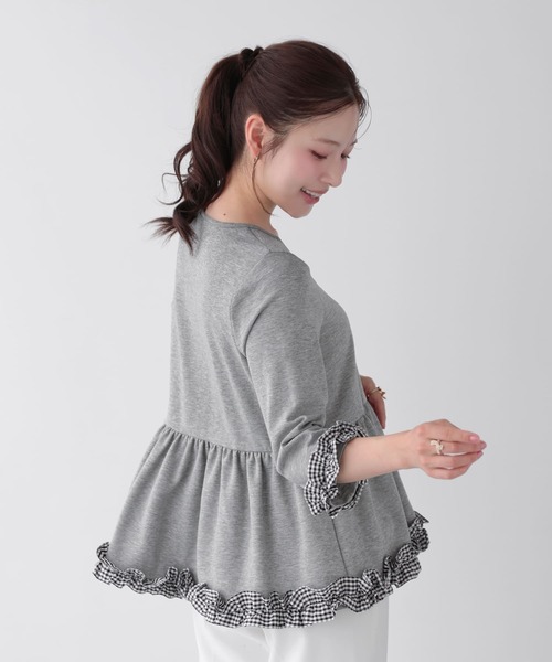Fit more(フィットモア)の「チェックフリル七分袖トップス(その他トップス・レディース・グレー/ホワイト/ブラック・FREE)」の13枚目の写真