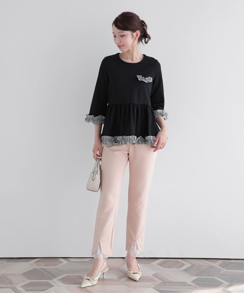 Fit more(フィットモア)の「チェックフリル七分袖トップス(その他トップス・レディース・グレー/ホワイト/ブラック・FREE)」の15枚目の写真