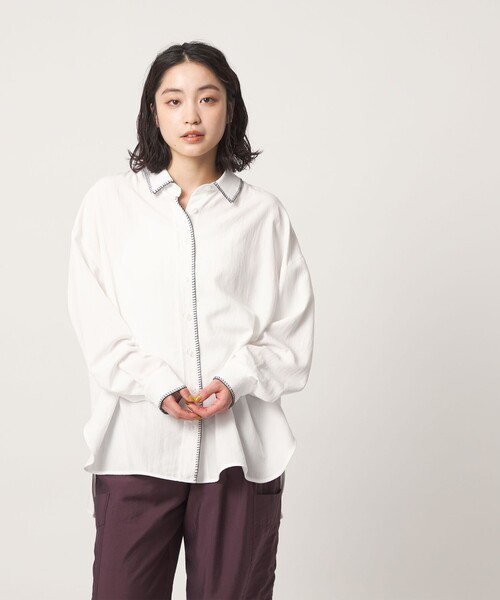 CITEN（シテン）の「＜CITEN＞ブランケットシシュウワイドシャツ（シャツ/ブラウス・レディース・ネイビー/ホワイト・FREE）」の2枚目の写真