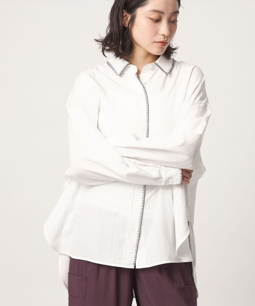 CITEN（シテン）の「＜CITEN＞ブランケットシシュウワイドシャツ（シャツ/ブラウス・レディース・ネイビー/ホワイト・FREE）」の10枚目の写真