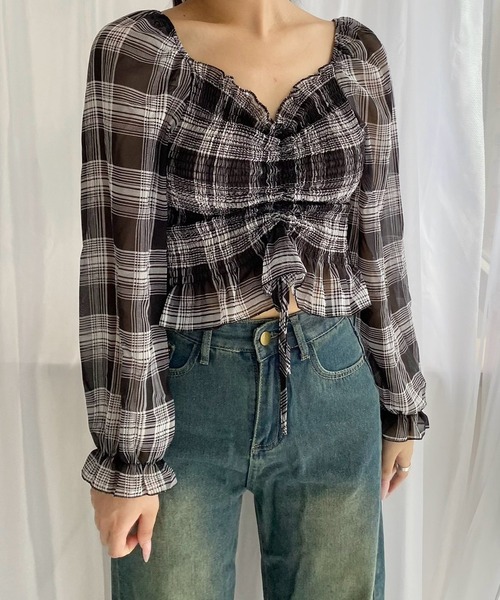 merrylatte（メリーラテ）の「ミニ丈チェックブラウス（シャツ/ブラウス・レディース・チェック・MEDIUM）」の2枚目の写真