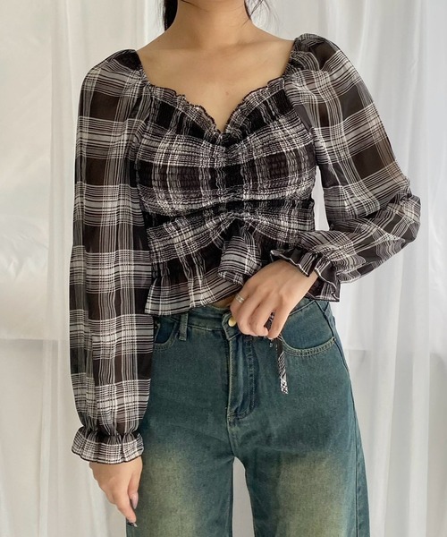merrylatte（メリーラテ）の「ミニ丈チェックブラウス（シャツ/ブラウス・レディース・チェック・MEDIUM）」の3枚目の写真