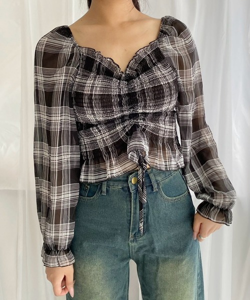 merrylatte（メリーラテ）の「ミニ丈チェックブラウス（シャツ/ブラウス・レディース・チェック・MEDIUM）」の4枚目の写真